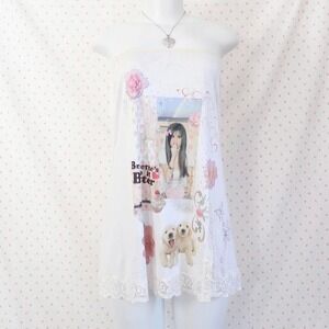 white lace tube top mini dress puppy cupcake collage graphic y2k mcbling